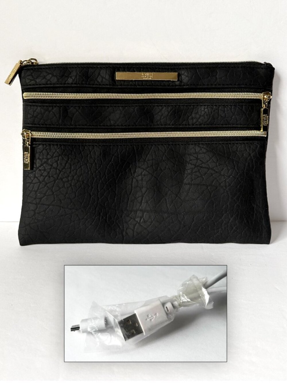 Jones New York Signature Black Charging Pouch Clutch w/Power Bank Vintage NWOT